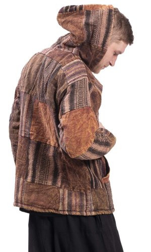 Ciepła kurtka PATCHWORK brązowa - Rozmiar: 2XL