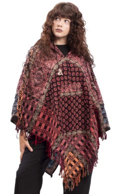 Pončo se vzory PANKAJ růžovo-vínová I.
