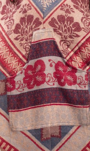 Pončo se vzory PANKAJ červeno-béžová V.