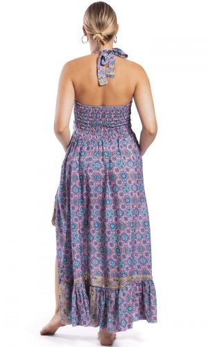 Dlouhé šaty NIDHI modro-růžové