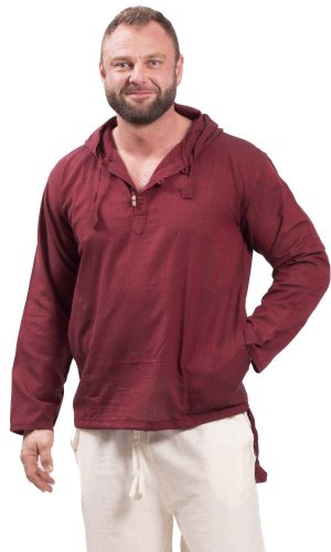 Koszula Classic indyjska / ETNO KURTA z kapturem bordowa - Rozmiar: 3XL