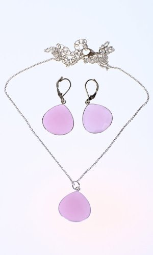 Set náhrdelník a náušnice růžový slza - Varianta: Stříbrný řetízek