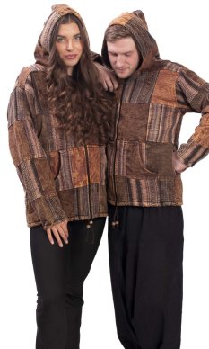Teplá bunda PATCHWORK hneda