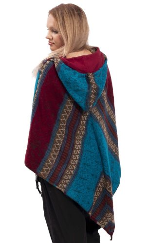 Pončo se vzory INDIRA červeno-modré I.