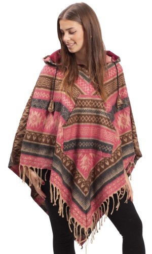 Ponczo z wzorami PANKAJ różowo-brązowy I.