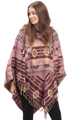Pončo se vzory PANKAJ růžovo-vínová II.