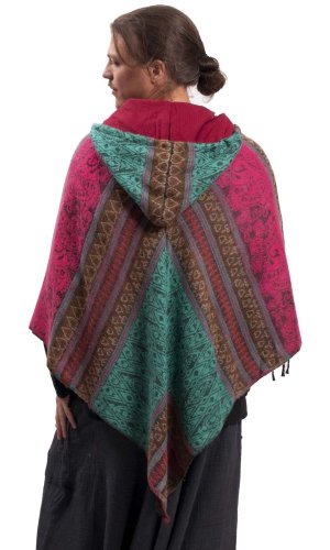 Pončo se vzory INDIRA růžovo-tyrkysová I.