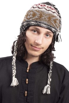 Vlněná čepice se střapci / černo-hnědá II.