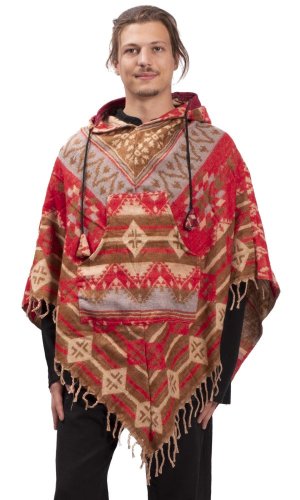 Pončo se vzory PANKAJ červeno-béžová I.
