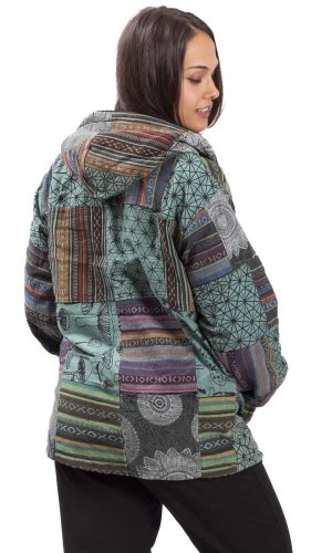 Ciepła kurtka PATCHWORK HARMONY turkusowa - Rozmiar: M