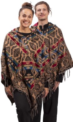 Pončo se vzory PANKAJ béžovo-černá I.