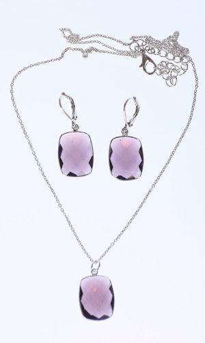 Set náhrdelník a náušnice fialový hranatý - Variant: Ružovo zlatá retiazka