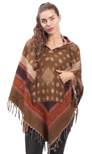 Pončo so vzormi PANKAJ hnedo-béžová I.