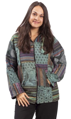 Ciepła kurtka PATCHWORK HARMONY turkusowa - Rozmiar: M