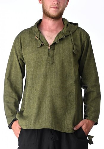Košeľa Nepál / ETNO KURTA s kapucňou zelená