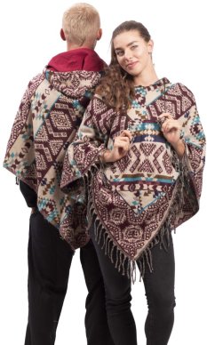 Ponczo z wzorami PANKAJ bordowo-beżowy V.