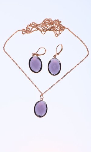 Set náhrdelník a náušnice fialový ovál - Variant: Strieborná retiazka