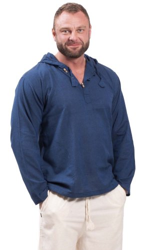 Koszula Classic indyjska / ETNO KURTA z kapturem ciemno niebieska - Rozmiar: L