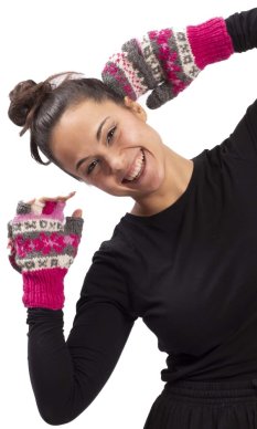 Vlnené prezliekacie rukavice / šedo-ružová I.