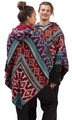 Pončo se vzory PANKAJ červeno-modré VIII.