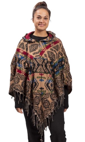 Pončo se vzory PANKAJ béžovo-černá II.