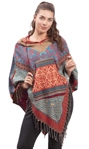 Pončo se vzory PANKAJ červeno-modré X.