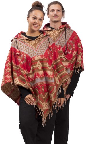 Pončo se vzory PANKAJ červeno-béžová I.