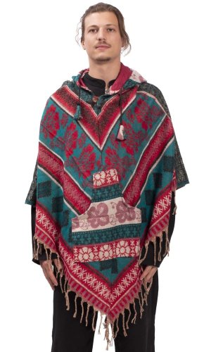 Pončo se vzory PANKAJ červeno-modré VII.