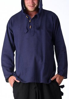 Košile Nepál / ETNO KURTA s kapucí tmavě modrá