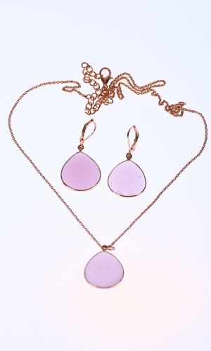 Set náhrdelník a náušnice růžový slza - Varianta: Růžově zlatý řetízek