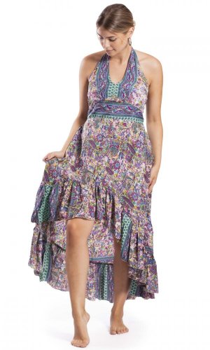 Dlouhé šaty NIDHI tyrkysovo-fialové