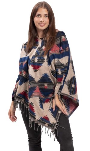 Pončo se vzory PANKAJ červeno-modrá II.