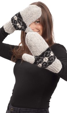 Vlněné palcové rukavice / černo-bílé II.