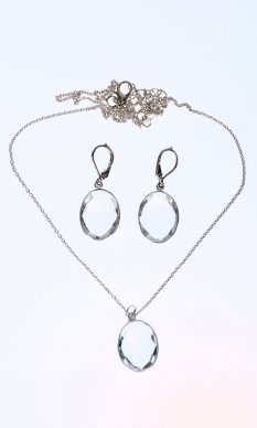 Set náhrdelník a náušnice transparentní ovál