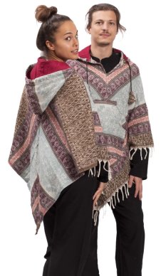 Pončo se vzory PANKAJ vínovo-tyrkysová IV.