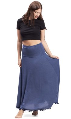 Dlhá teplá sukňa Tassel modrá II.