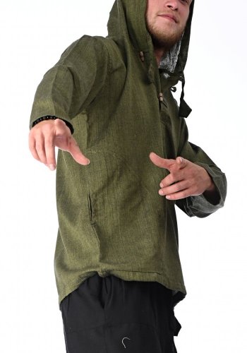 Košile Nepál / ETNO KURTA s kapucí zelená