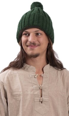 Vlněná čepice s bambulí a žebrováním / tmavě zelená