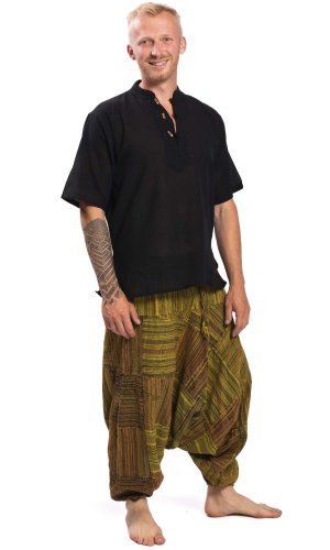 Harémové kalhoty / Sultánky PATCHWORK zelené
