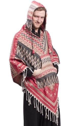 Pončo se vzory PANKAJ červeno-šedé