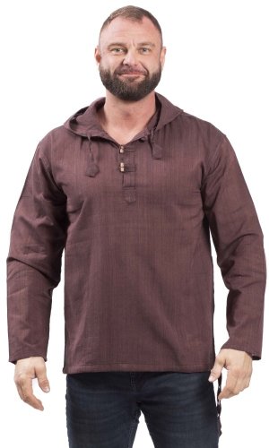 Košile Nepál / ETNO KURTA s kapucí hnědá