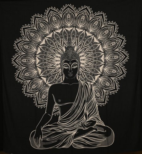 Mandala velká Buddha černo-bílá
