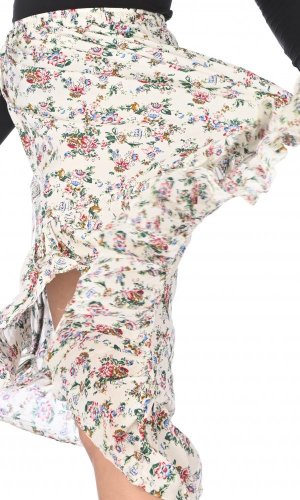 Długa spódnica z falbanami w kwiaty biała