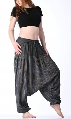 Harémové kalhoty / Sultánky Fashion design pruhy tmavě šedé