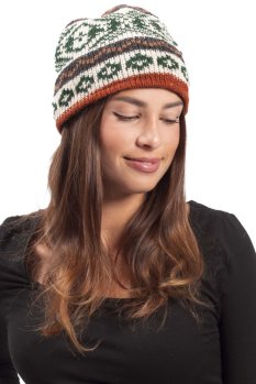 Wełniana czapka ze wzorem NOMAD brązowo-zielony