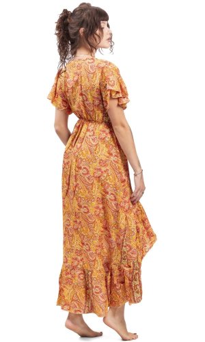 Dámské šaty dlouhé SNEHA žluto-červené II.