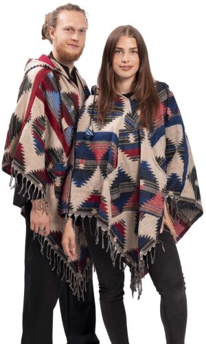 Pončo se vzory PANKAJ červeno-modrá II.