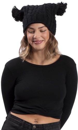 Wełniana czapka z dwoma pomponami / czarna