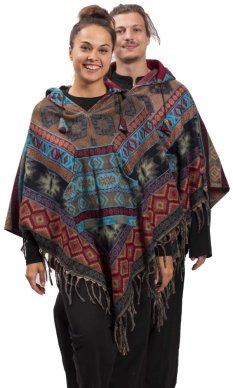 Pončo se vzory PANKAJ červeno-modré VI.