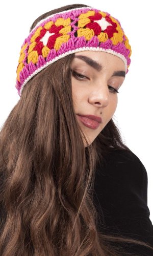 Vlněná čelenka FLOWER / růžová VI.